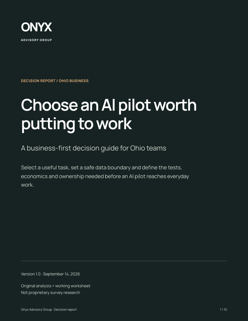 Cover of the Onyx report Choose an AI pilot worth putting to work