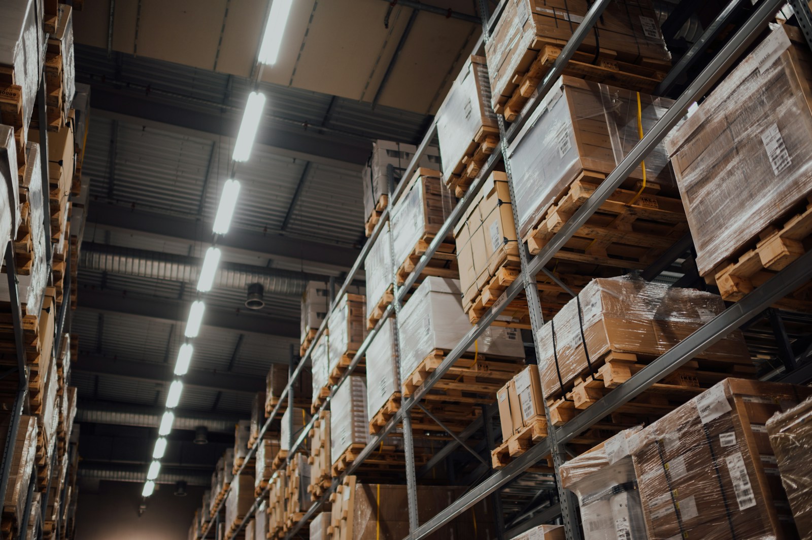 Cardboard boxes stored on warehouse racks